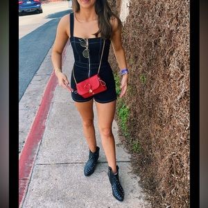 Black superdown zip up romper